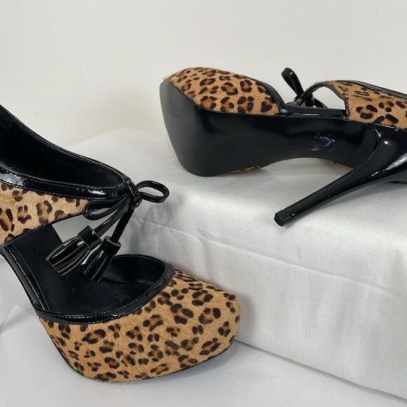 Charles David Women’s 7.5 Platform Heels Leopard Print Pony Hair Tassel Stiletto - Picture 10 of 11